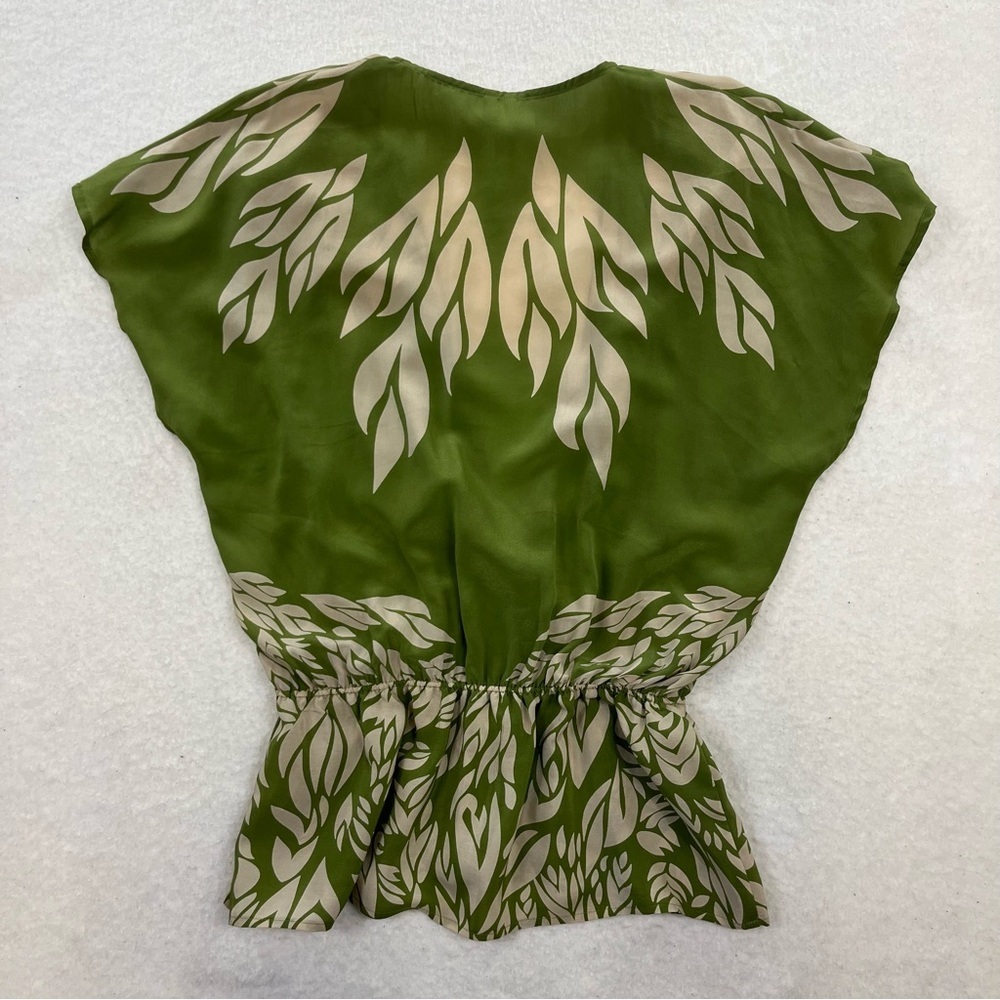 Petticoat Alley Silk Green Floral Plunge Criss Cross Blouse Size Small - Picture 7 of 7